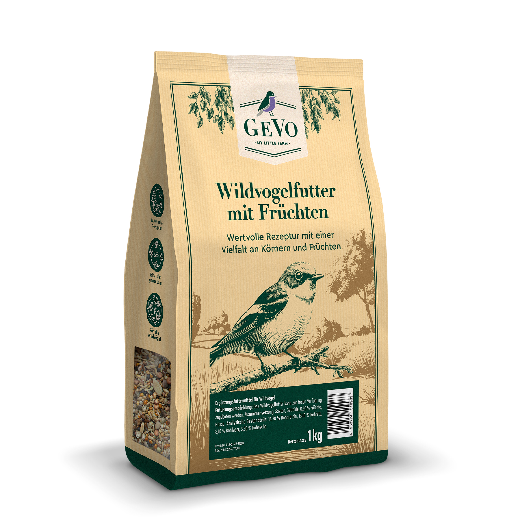 GEVO Wildvogelfutter mit Früchten, 1kg GEVO Wildvogelfutter mit Früchten, 1kg
